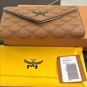 MCM Himmel Lauretos Wallet‎ On Chain Cognac Visetos Monogram